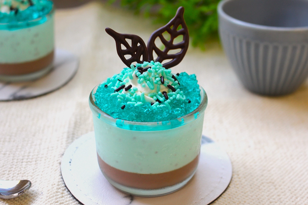 チョコミントムースとチョコプリンの画像