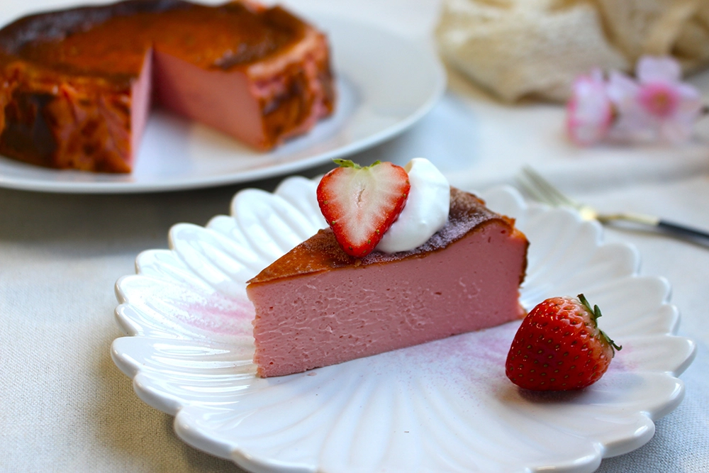 桜のバスクチーズケーキ｜桜パウダーのさくら色チーズケーキの画像